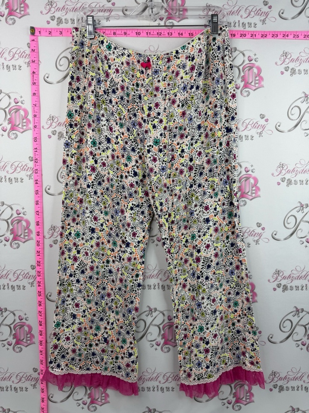 Kasie pants ruffle trim bottom Floral Lacey Sleep Pajama Pants - Pink Trim